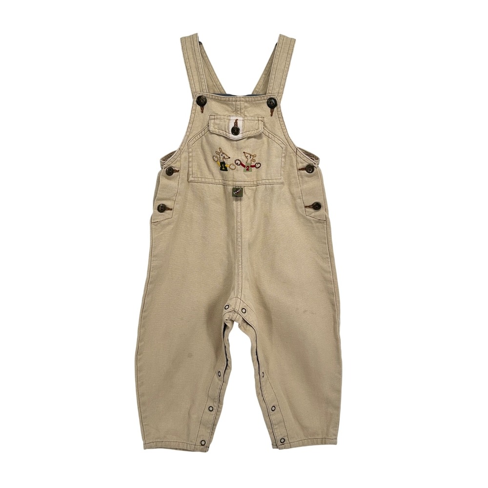 Catimini Baby Mini Tan Canvas Overalls Toddler Size 2Y 86 Khaki Cotton Bib Pants